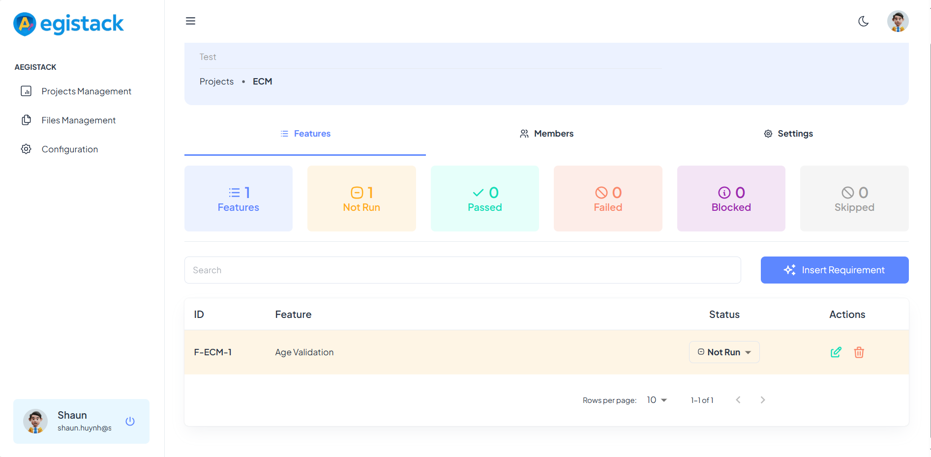 AEGISOL Test Case Management - Interface 1